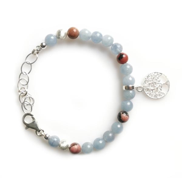 Aquamarin Rhodonit Lebensbaum Armband