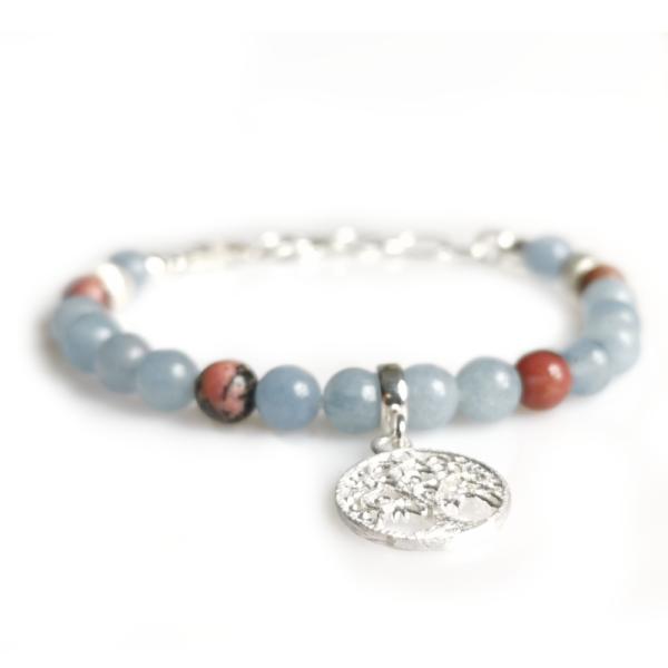 Aquamarin Rhodonit Lebensbaum Armband